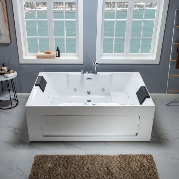 ᐅ【WOODBRIDGE 2 Person Freestanding Massage Hydrotherapy Bathtub Hot Tub  Spa, with Inline Heater. BTS-0090, WHITE-WOODBRIDGE】
