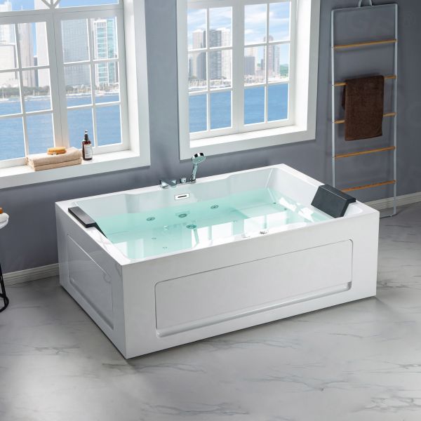 ᐅ【WOODBRIDGE 2 Person Freestanding Massage Hydrotherapy Bathtub Hot Tub  Spa, with Inline Heater. BTS-0090, WHITE-WOODBRIDGE】