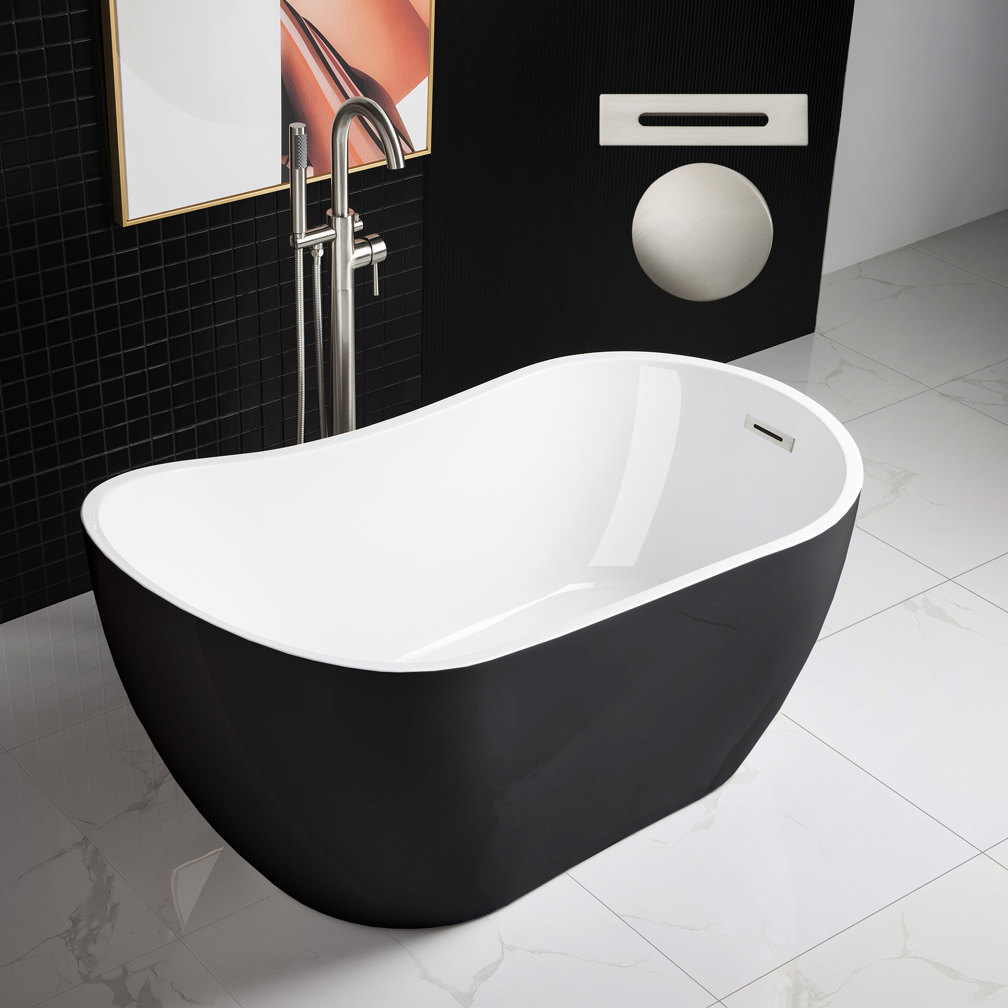 ᐅ【WOODBRIDGE B1807 Acrylic Freestanding Contemporary Soaking Tub with