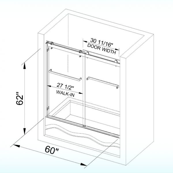 WOODBRIDGE Frameless Sliding Bathtub Door, 56-60 Width, 62 Height, 3/8  (10 mm) Clear Tempered Gl…See more WOODBRIDGE Frameless Sliding Bathtub