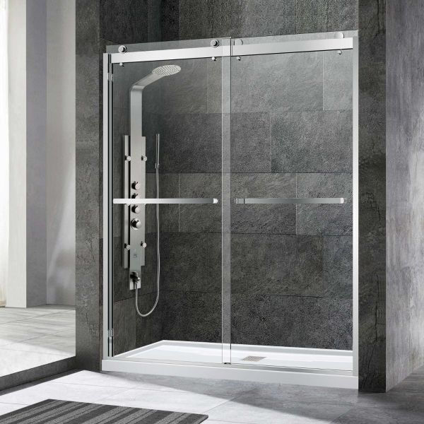 ᐅ【WOODBRIDGE Frameless Shower Doors 68-72 Width x 76Height with  3/8(10mm) Clear Tempered Glass in Matte Black Finish-WOODBRIDGE】