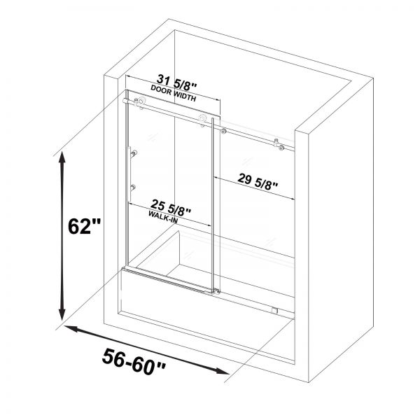 WOODBRIDGE Frameless Bathtub Shower Doors 56 60