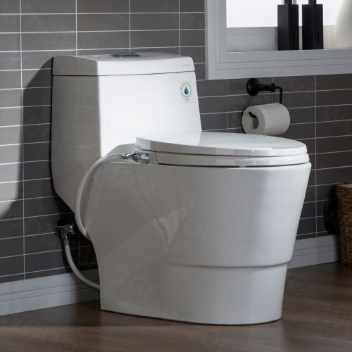 WOODBRIDGE T-0042 One Piece 1.1GPF/1.6 GPF Dual Flush Elongated Toilet with Non-Electric Toilet Seat in White