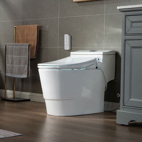 WOODBRIDGE T-0047 One Piece 1.1GPF/1.6 GPF Dual Flush Elongated Toilet with Advance Smart Bidet Toilet in White