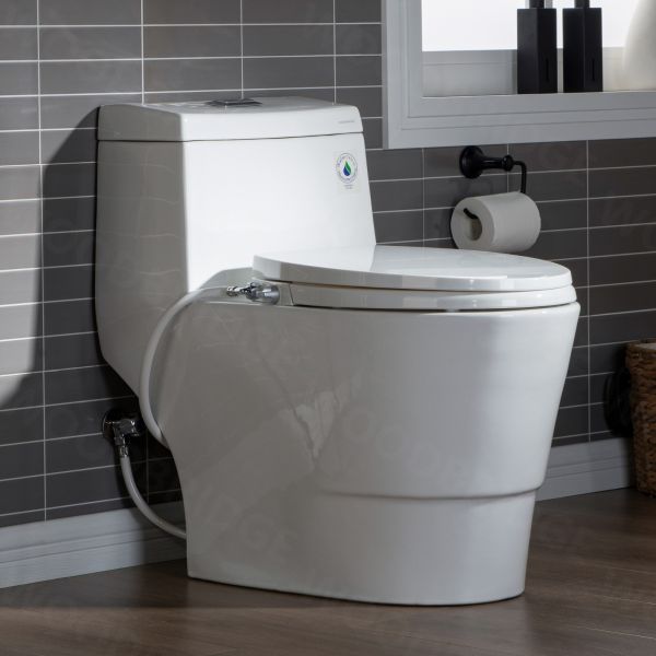  WOODBRIDGE T-0042 One Piece 1.1GPF/1.6 GPF Dual Flush Elongated Toilet with Non-Electric Toilet Seat in White_7993
