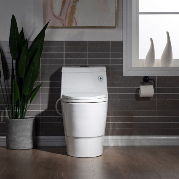  WOODBRIDGE T-0042 One Piece 1.1GPF/1.6 GPF Dual Flush Elongated Toilet with Non-Electric Toilet Seat in White_7995