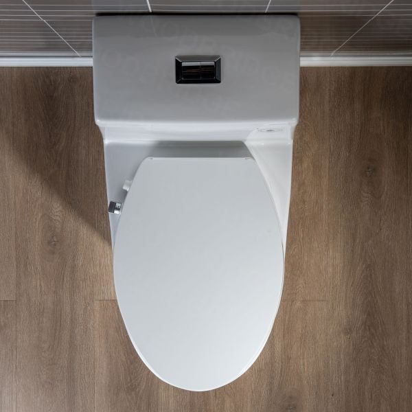  WOODBRIDGE T-0042 One Piece 1.1GPF/1.6 GPF Dual Flush Elongated Toilet with Non-Electric Toilet Seat in White_7998