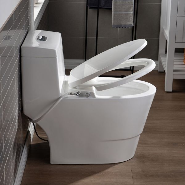  WOODBRIDGE T-0042 One Piece 1.1GPF/1.6 GPF Dual Flush Elongated Toilet with Non-Electric Toilet Seat in White_8002