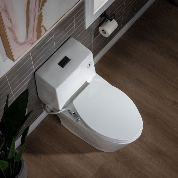  WOODBRIDGE T-0042 One Piece 1.1GPF/1.6 GPF Dual Flush Elongated Toilet with Non-Electric Toilet Seat in White_8006