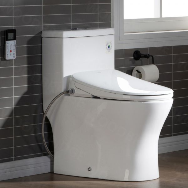  WOODBRIDGE T-0044 One Piece 1.1GPF/1.6 GPF Dual Flush Elongated Toilet with Advance Smart Bidet Bidet in White_7960