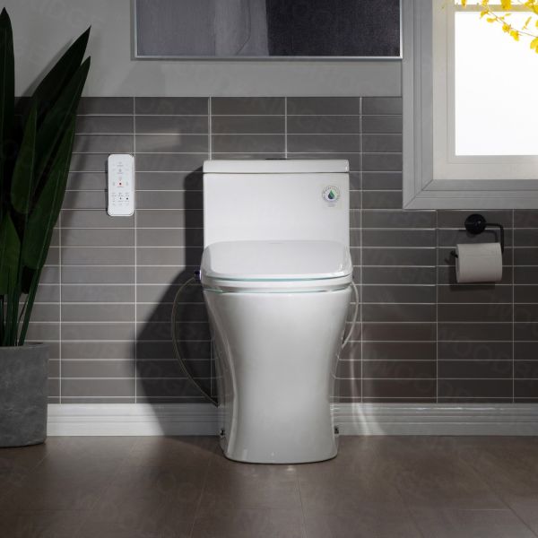  WOODBRIDGE T-0044 One Piece 1.1GPF/1.6 GPF Dual Flush Elongated Toilet with Advance Smart Bidet Bidet in White_7961