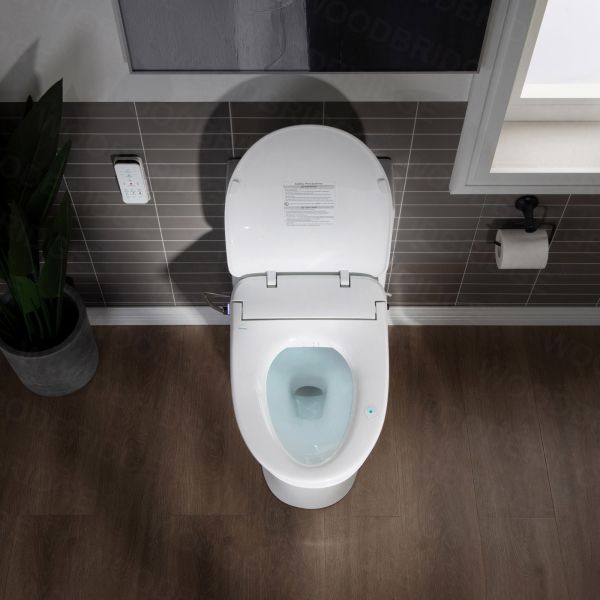  WOODBRIDGE T-0044 One Piece 1.1GPF/1.6 GPF Dual Flush Elongated Toilet with Advance Smart Bidet Bidet in White_7962