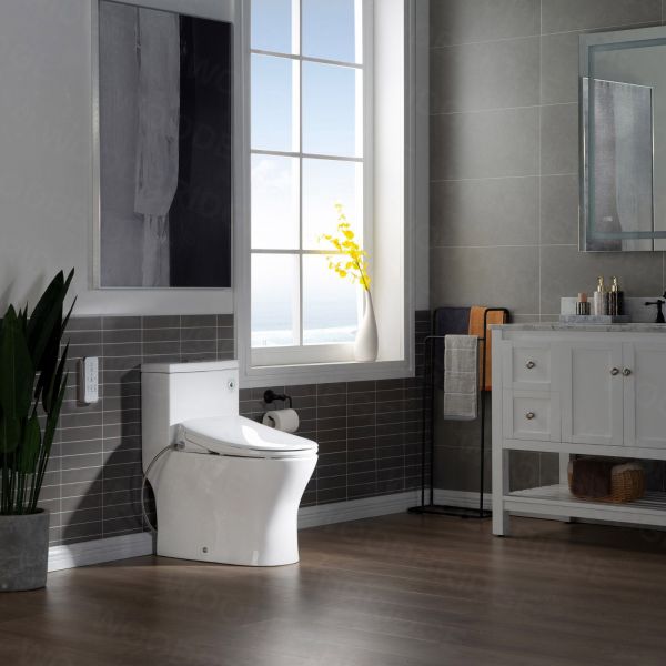  WOODBRIDGE T-0044 One Piece 1.1GPF/1.6 GPF Dual Flush Elongated Toilet with Advance Smart Bidet Bidet in White_7963