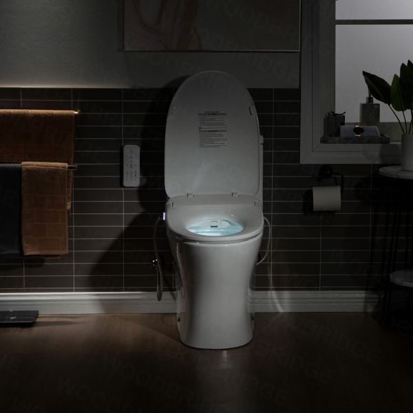  WOODBRIDGE T-0044 One Piece 1.1GPF/1.6 GPF Dual Flush Elongated Toilet with Advance Smart Bidet Bidet in White_7964