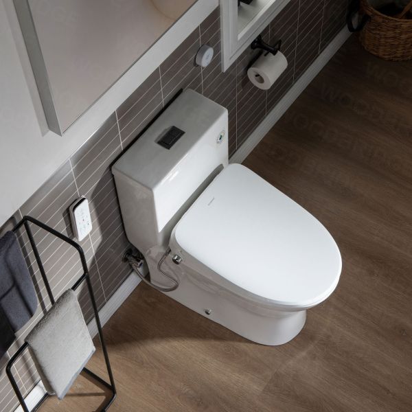  WOODBRIDGE T-0044 One Piece 1.1GPF/1.6 GPF Dual Flush Elongated Toilet with Advance Smart Bidet Bidet in White_7972