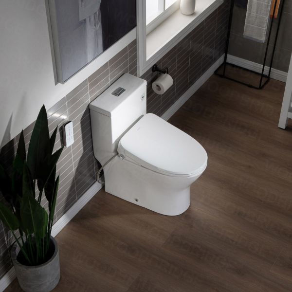  WOODBRIDGE T-0044 One Piece 1.1GPF/1.6 GPF Dual Flush Elongated Toilet with Advance Smart Bidet Bidet in White_7974