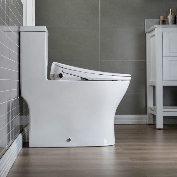  WOODBRIDGE T-0044 One Piece 1.1GPF/1.6 GPF Dual Flush Elongated Toilet with Advance Smart Bidet Bidet in White_7975