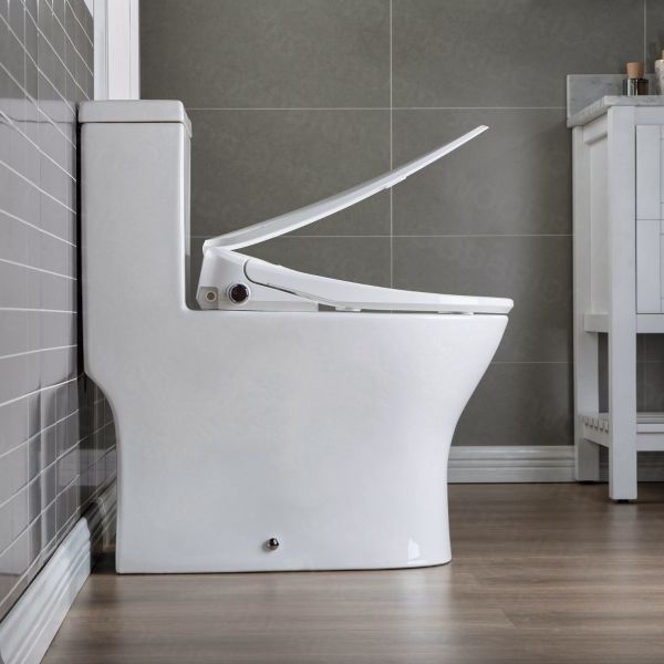  WOODBRIDGE T-0044 One Piece 1.1GPF/1.6 GPF Dual Flush Elongated Toilet with Advance Smart Bidet Bidet in White_7976