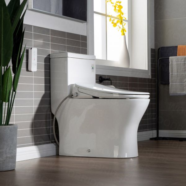  WOODBRIDGE T-0044 One Piece 1.1GPF/1.6 GPF Dual Flush Elongated Toilet with Advance Smart Bidet Bidet in White_7977