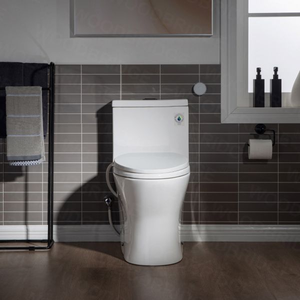  WOODBRIDGE T-0045 Modern One Piece Elongated High Effiency Toilet with Manual Operated Soft-Closed Toilet Seat, White_7917