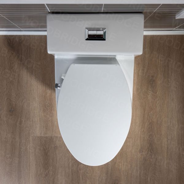  WOODBRIDGE T-0045 Modern One Piece Elongated High Effiency Toilet with Manual Operated Soft-Closed Toilet Seat, White_7922