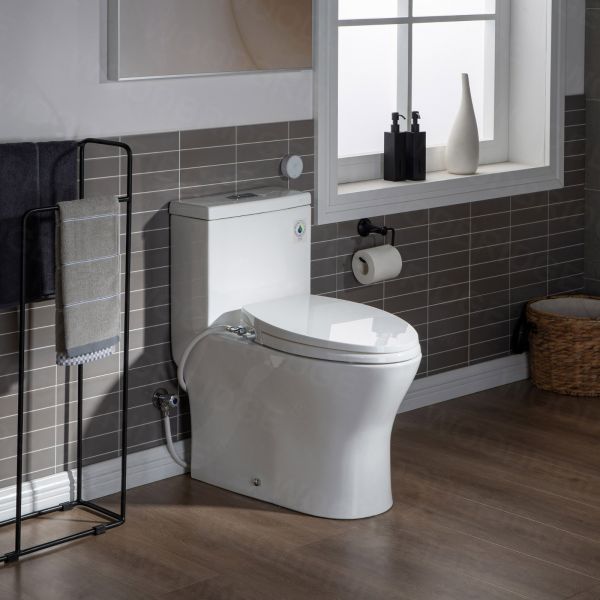  WOODBRIDGE T-0045 Modern One Piece Elongated High Effiency Toilet with Manual Operated Soft-Closed Toilet Seat, White_7919