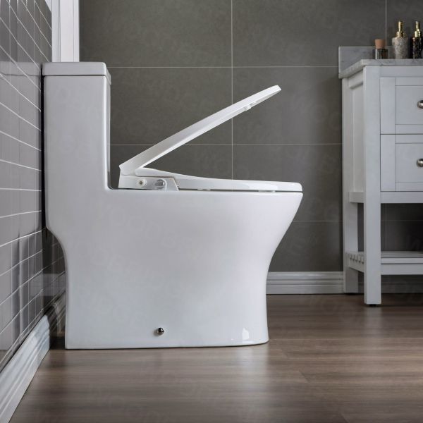  WOODBRIDGE T-0045 Modern One Piece Elongated High Effiency Toilet with Manual Operated Soft-Closed Toilet Seat, White_7920
