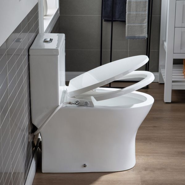  WOODBRIDGE T-0045 Modern One Piece Elongated High Effiency Toilet with Manual Operated Soft-Closed Toilet Seat, White_7921