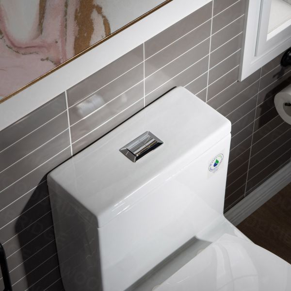  WOODBRIDGE T-0045 Modern One Piece Elongated High Effiency Toilet with Manual Operated Soft-Closed Toilet Seat, White_7923