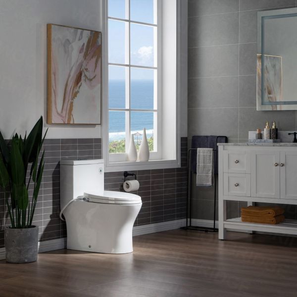  WOODBRIDGE T-0045 Modern One Piece Elongated High Effiency Toilet with Manual Operated Soft-Closed Toilet Seat, White_7926
