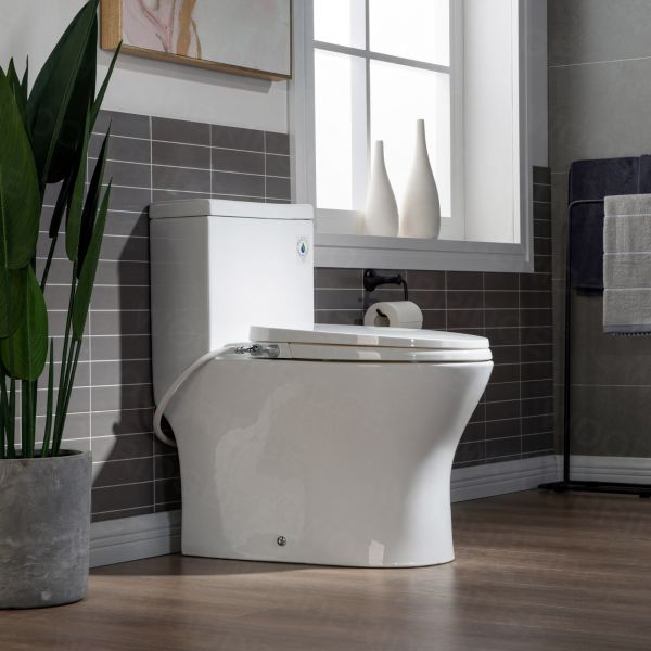  WOODBRIDGE T-0045 Modern One Piece Elongated High Effiency Toilet with Manual Operated Soft-Closed Toilet Seat, White