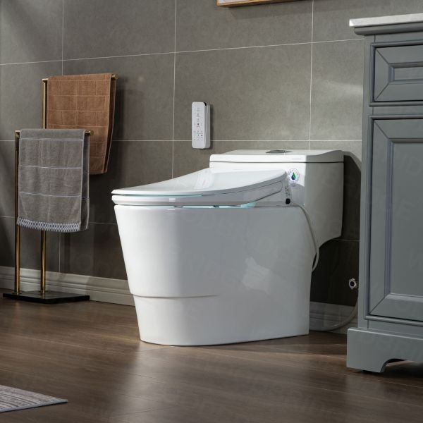  WOODBRIDGE T-0047 One Piece 1.1GPF/1.6 GPF Dual Flush Elongated Toilet with Advance Smart Bidet Toilet in White_7903