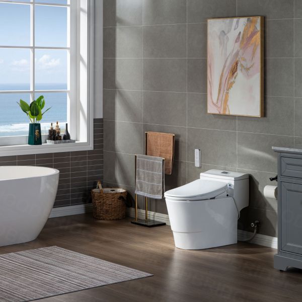  WOODBRIDGE T-0047 One Piece 1.1GPF/1.6 GPF Dual Flush Elongated Toilet with Advance Smart Bidet Toilet in White_7906