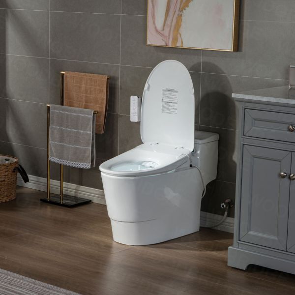  WOODBRIDGE T-0047 One Piece 1.1GPF/1.6 GPF Dual Flush Elongated Toilet with Advance Smart Bidet Toilet in White_7907