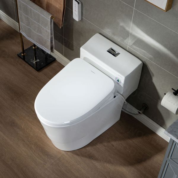  WOODBRIDGE T-0047 One Piece 1.1GPF/1.6 GPF Dual Flush Elongated Toilet with Advance Smart Bidet Toilet in White_7912