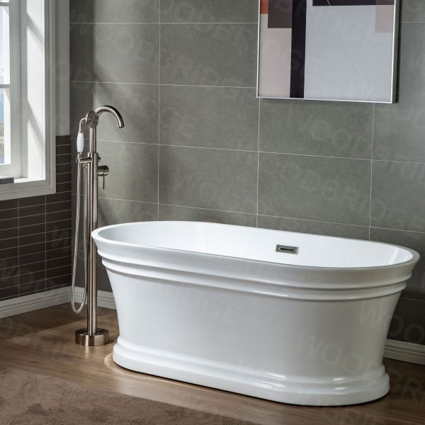  WOODBRIDGE WOODBRIDGEE F0001BNVT Contemporary Single Handle Floor Mount Freestanding Tub Filler Faucet with Hand shower, Brushed Nickel_7885