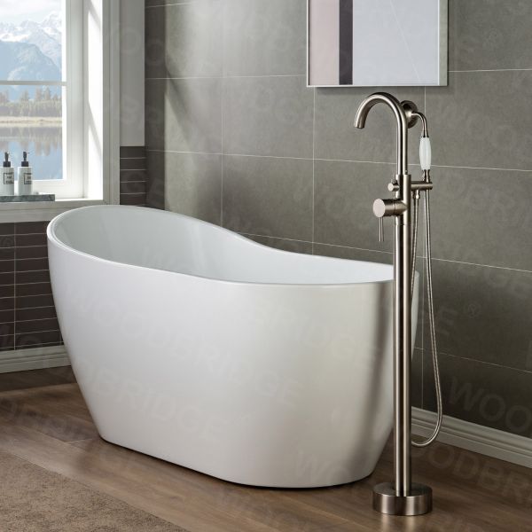  WOODBRIDGE WOODBRIDGEE F0001BNVT Contemporary Single Handle Floor Mount Freestanding Tub Filler Faucet with Hand shower, Brushed Nickel_7884