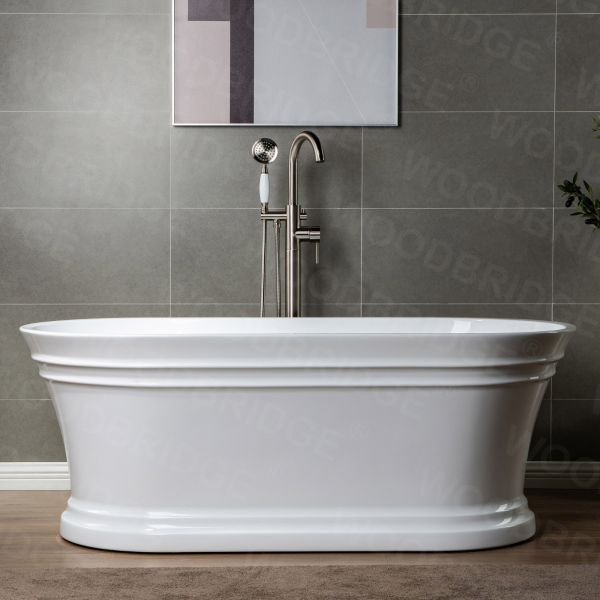  WOODBRIDGE WOODBRIDGEE F0001BNVT Contemporary Single Handle Floor Mount Freestanding Tub Filler Faucet with Hand shower, Brushed Nickel_7887