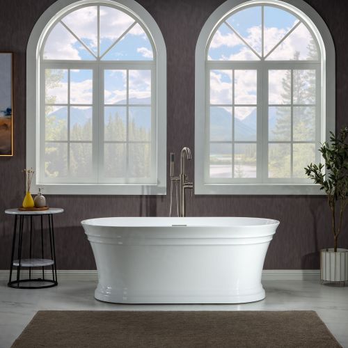 WOODBRIDGE 59 in. Freestanding Double Ended Acrylic Soaking Bathtub with Center Drain Assembly and Overflow, BTA1536/B1536, Glossy White