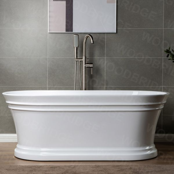  WOODBRIDGE WOODBRIDGEE Contemporary Single Handle Floor Mount Freestanding Tub Filler Faucet with Hand Shower in (Brushed Nickel) Finish,F0001BNSQ