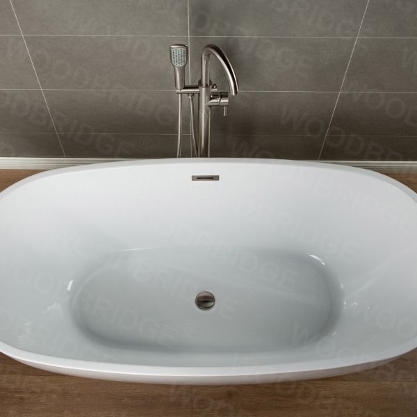  WOODBRIDGE WOODBRIDGEE Contemporary Single Handle Floor Mount Freestanding Tub Filler Faucet with Hand Shower in (Brushed Nickel) Finish,F0001BNSQ_7873