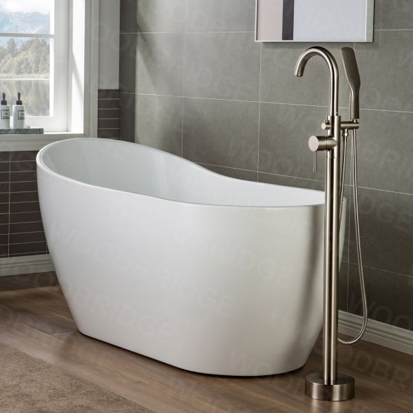  WOODBRIDGE WOODBRIDGEE Contemporary Single Handle Floor Mount Freestanding Tub Filler Faucet with Hand Shower in (Brushed Nickel) Finish,F0001BNSQ_7876