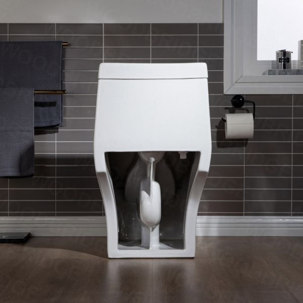  WOODBRIDGEE One Piece Toilet with Soft Closing Seat, Chair Height, 1.28 GPF Dual, Water Sensed, 1000 Gram MaP Flushing Score Toilet with Matte Black Button T0001-MB, White_7667