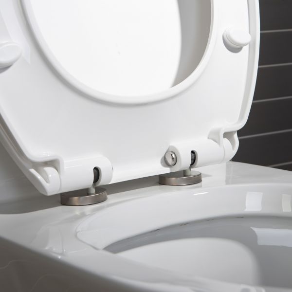  WOODBRIDGE One Piece Short Compact Bathroom Tiny Mini Commode Water Closet Dual Flush Concealed Trapway, Matte Black Button B0500-MB, White_7620