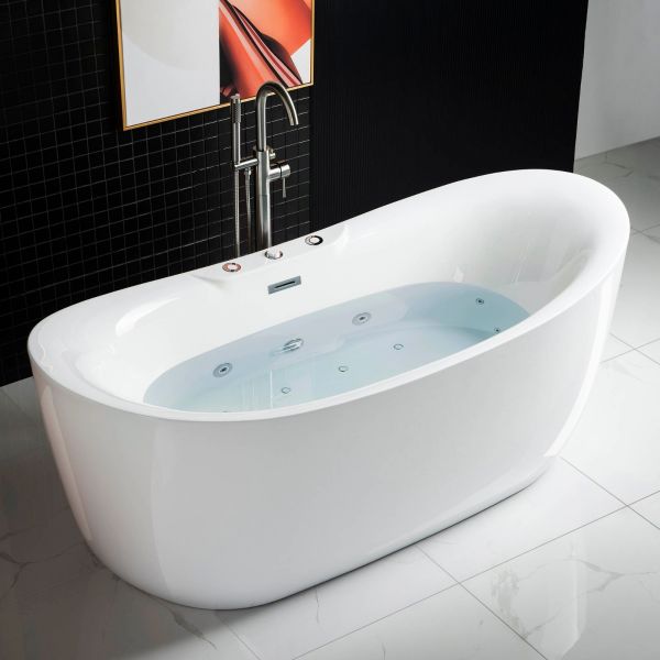 ᐅ【WOODBRIDGE 71 Whirlpool Water Jetted and Air Bubble Freestanding Bathtub -BTS1611/B0034-WOODBRIDGE】