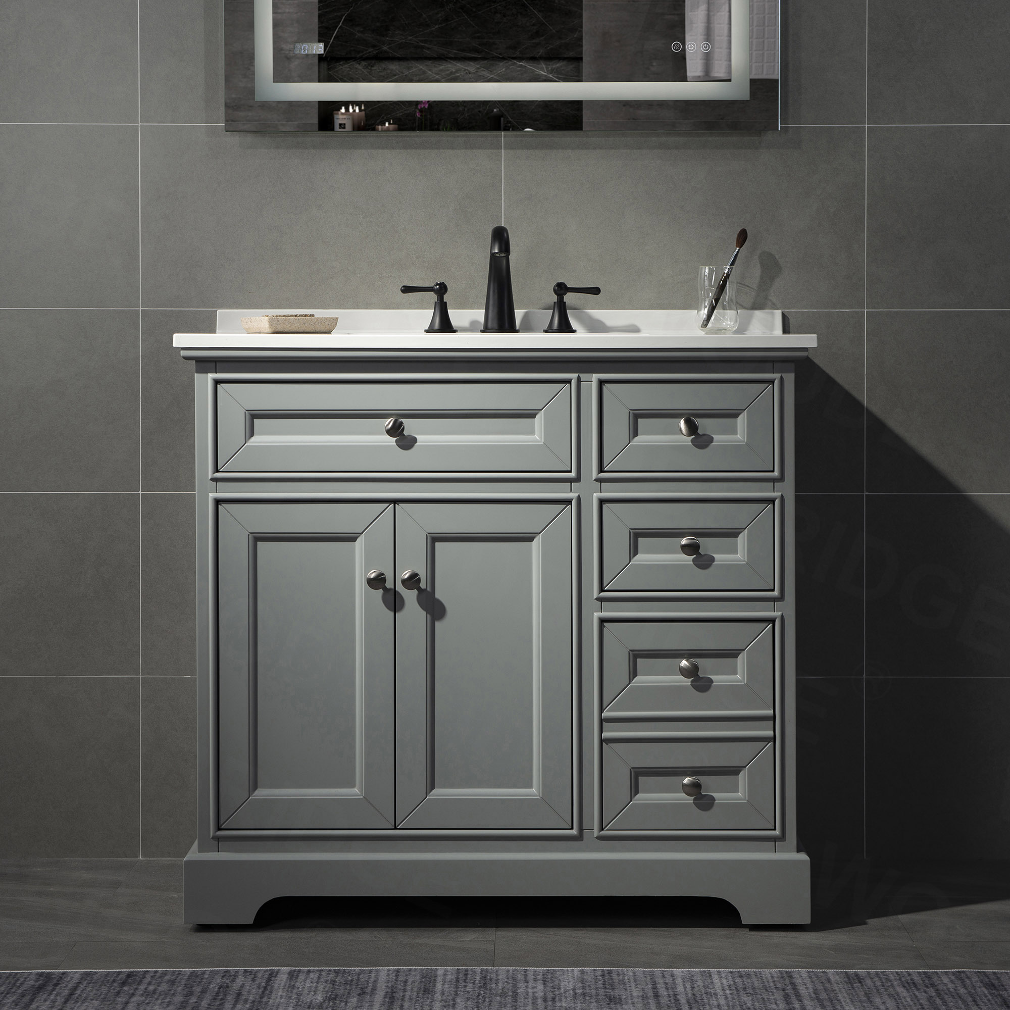 ᐅ【WOODBRIDGE London 36"Bathroom Vanity with White Solid Surface top 8