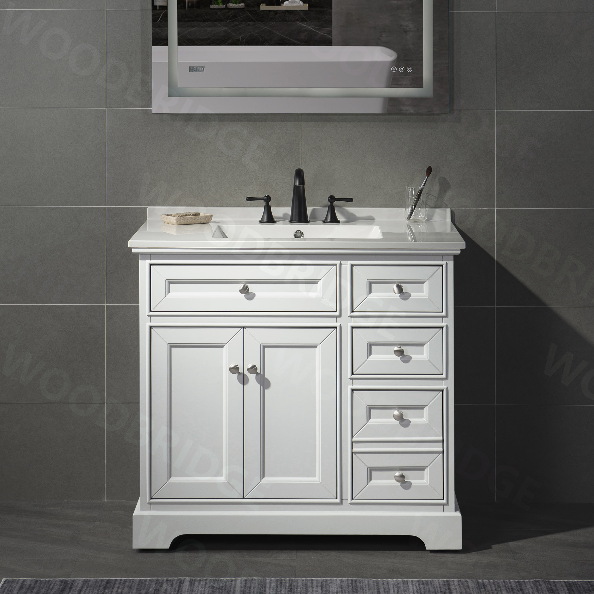 ᐅ【WOODBRIDGE London 36" Solid Wood Bathroom Vanity with White Solid
