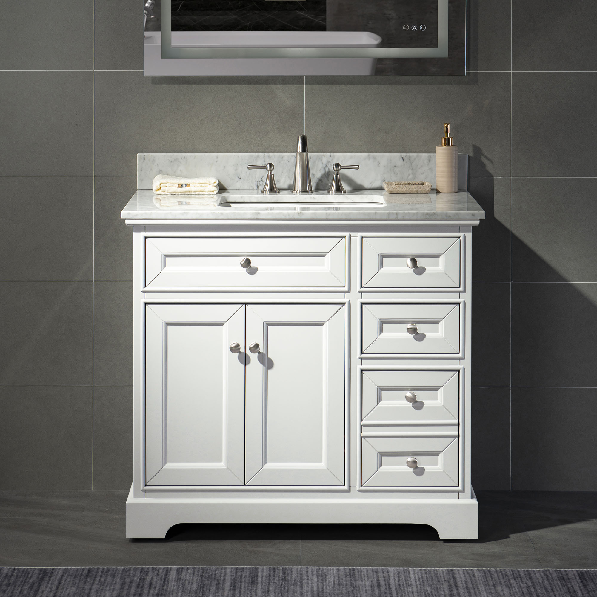 ᐅ【WOODBRIDGE London 36" Bathroom Vanity with authentic Italian Carrara