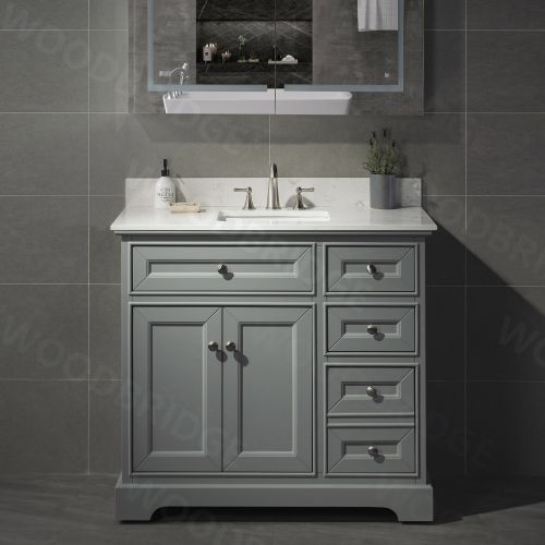 ᐅ【WOODBRIDGE London 36"Bathroom Vanity with Engineered Marble White Carrara Color top 8"faucet