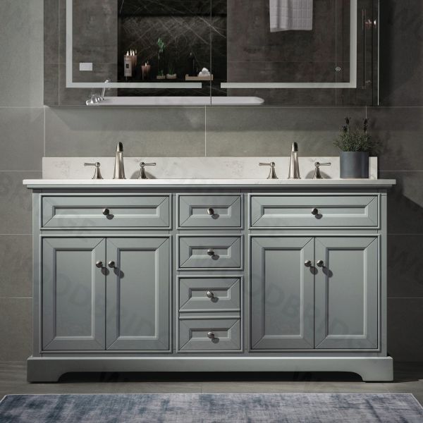 Modern Bathroom Vanity Cabinet With Acrylic Sink, 3 Drawers & 2 Doors